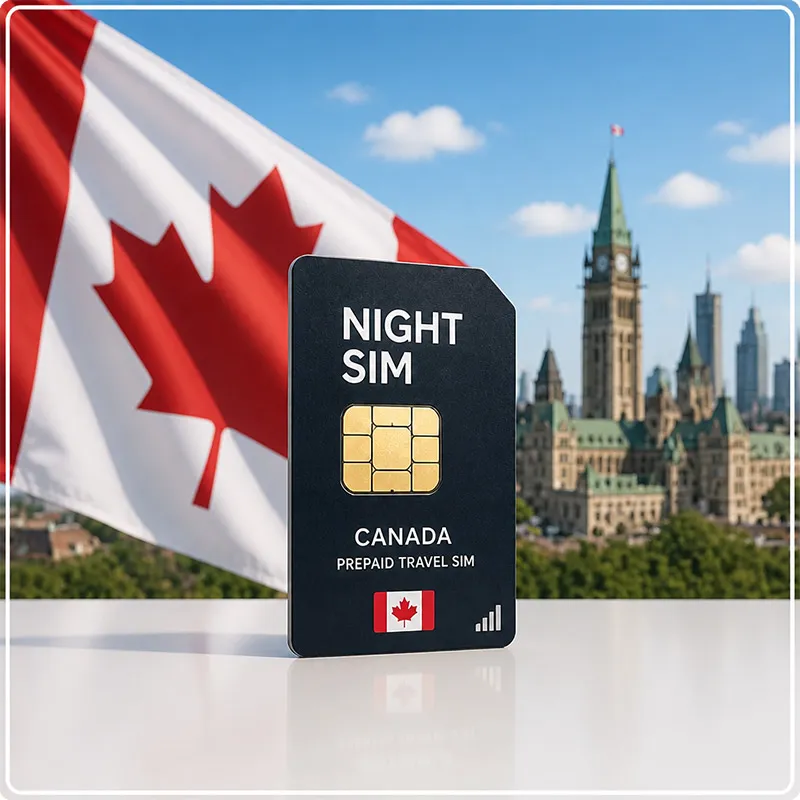 سیم‌کارت فیزیکی کانادایی برند نایت سیم (Night SIM) برای دریافت کدهای تأیید بین‌المللی، تماس، پیامک و دسترسی به خدمات جهانی.
