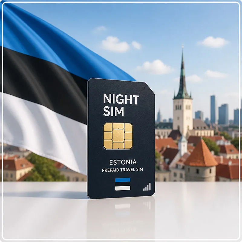 سیم‌کارت فیزیکی استونی برند نایت سیم (Night SIM) برای احراز هویت جهانی، وریفای حساب‌های آنلاین و ارتباطات بین‌المللی.