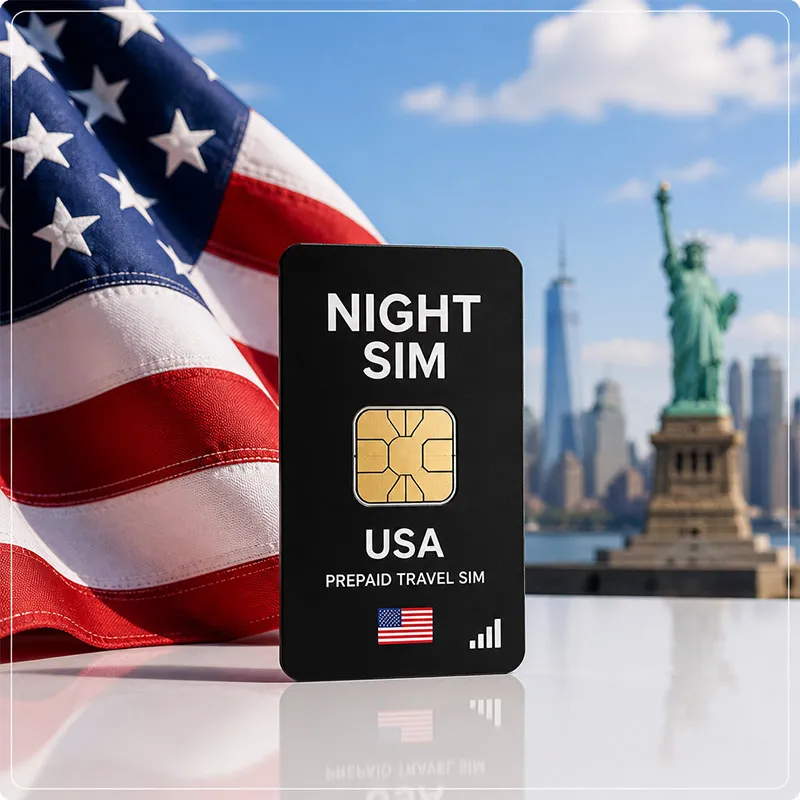 سیم‌کارت فیزیکی آمریکا برند نایت سیم (Night SIM) برای احراز هویت در سایت‌های بین‌المللی و ارتباطات دیجیتال جهانی.
